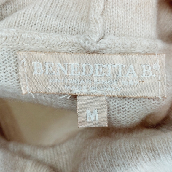 Benedetta B Striped Knit Long Turtleneck Cream /white Merino Wool Sweater P3315 - Picture 5 of 8